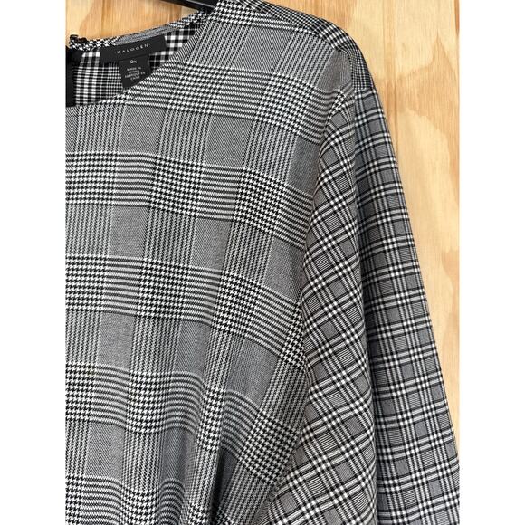 Halogen 2X Black White Plaid Houndstooth Faux Tie Waist Shirt Long Sleeve Blouse - Picture 4 of 10